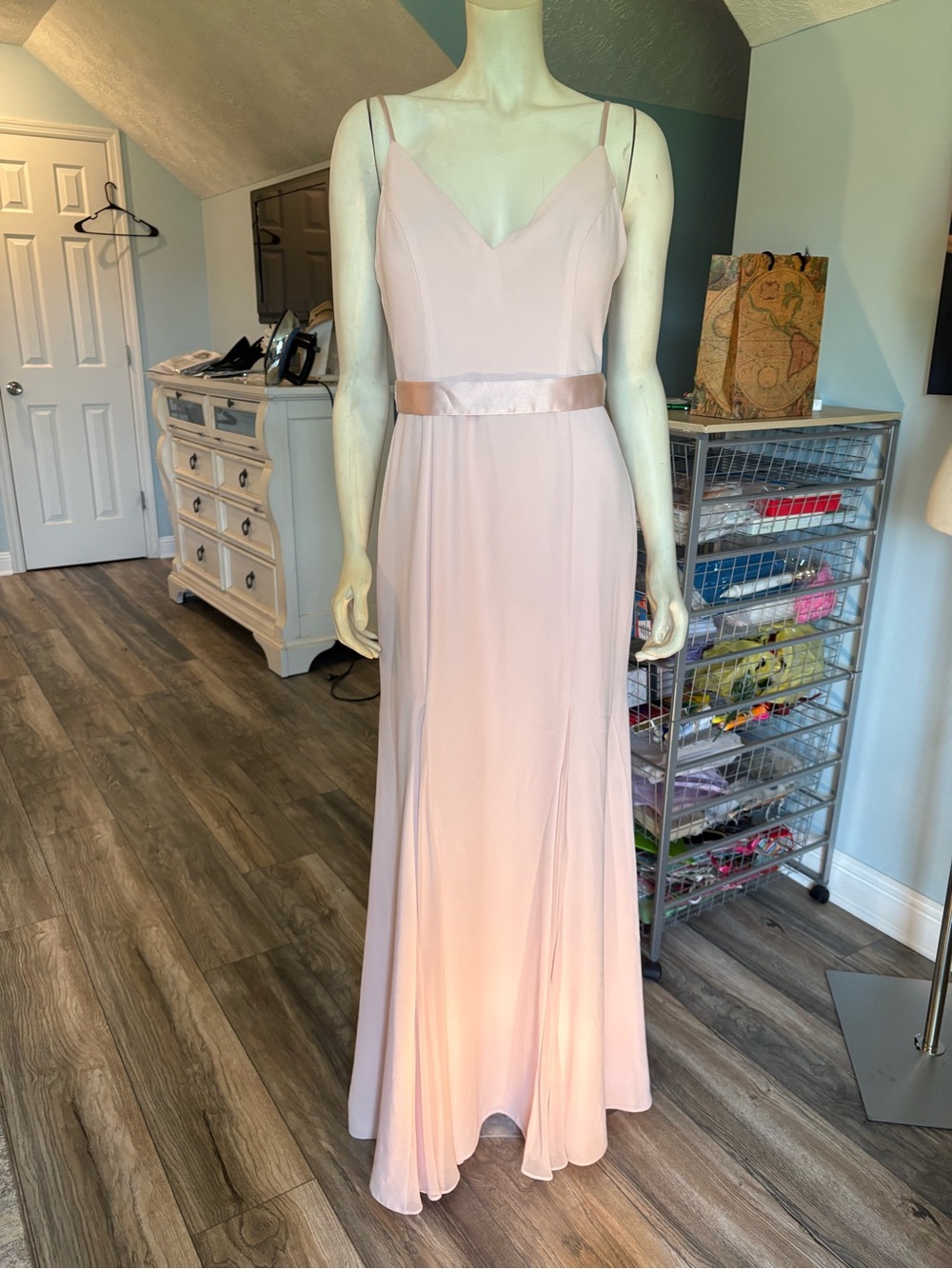 White by Vera Wang Blush Pink Spaghetti-Strap Maxi Gown